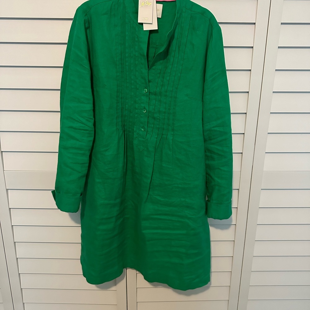 Rhoda 3/4 linen dress Green Long Sleeve Tunic Dress